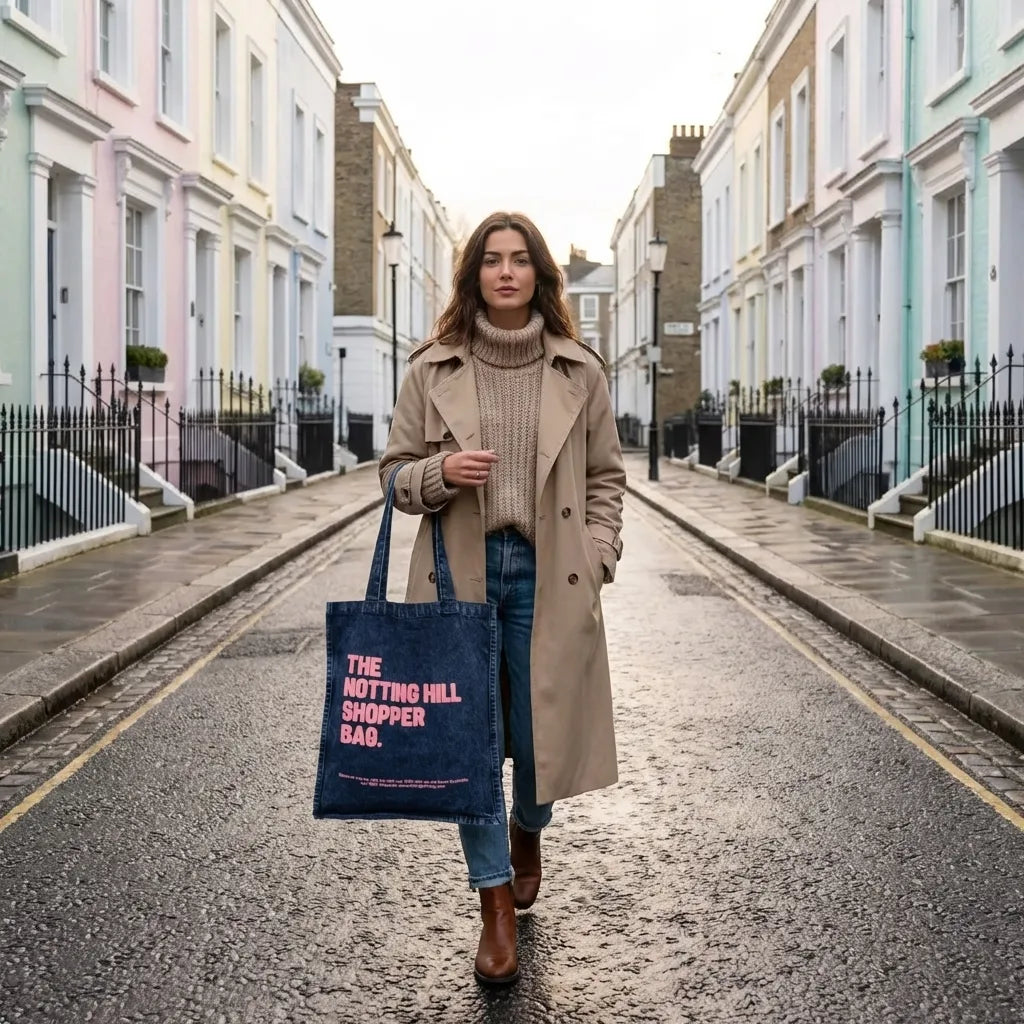 The Notting Hill Pink Logo Indigo Denim Shopper Bag