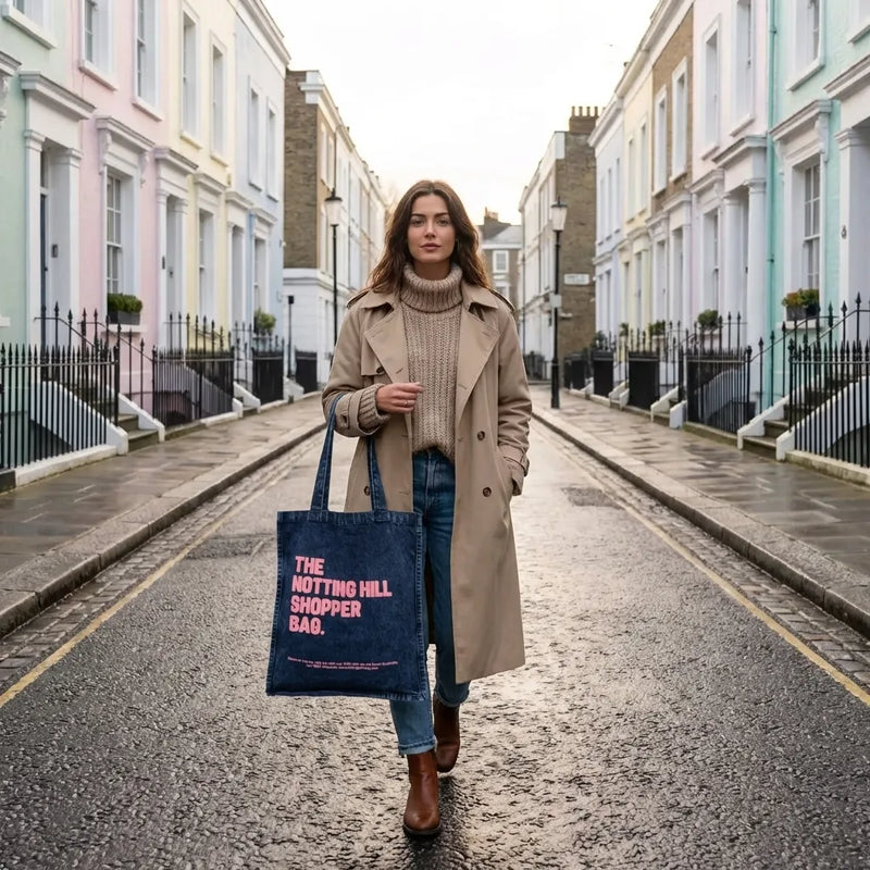 The Notting Hill Pink Logo Indigo Denim Shopper Bag-zoom-