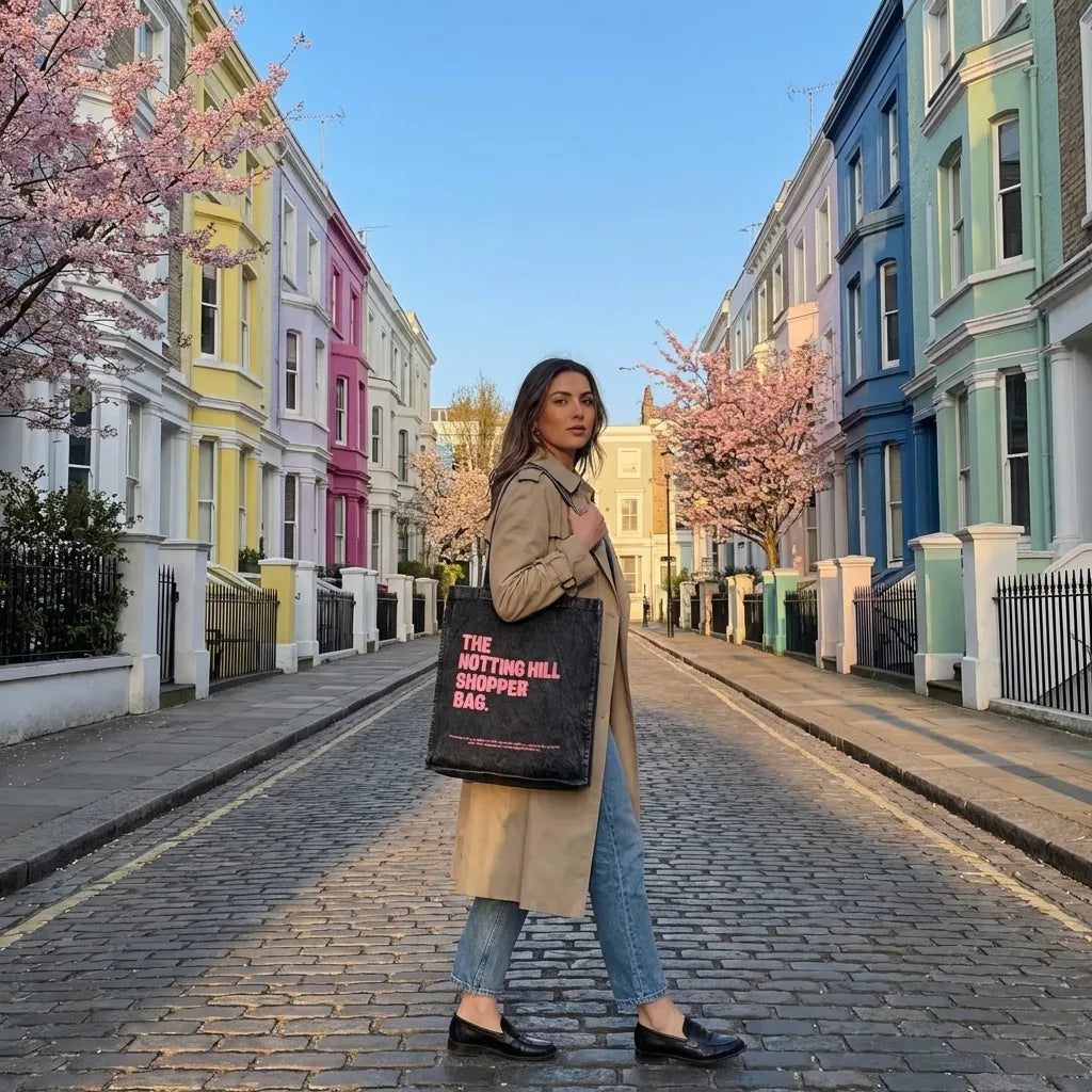 The Notting Hill Pink Logo Vintage Denim Shopper Bag