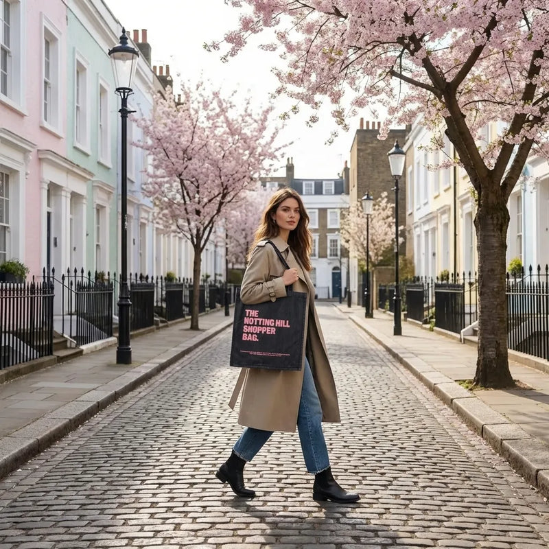 The Notting Hill Pink Logo Black Denim Shopper Bag-zoom-