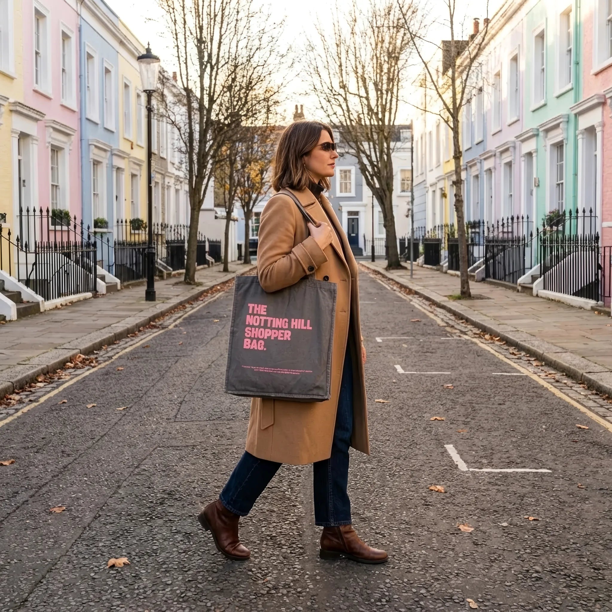The Notting Hill Pink Logo Stone Grey Shopper Bag
