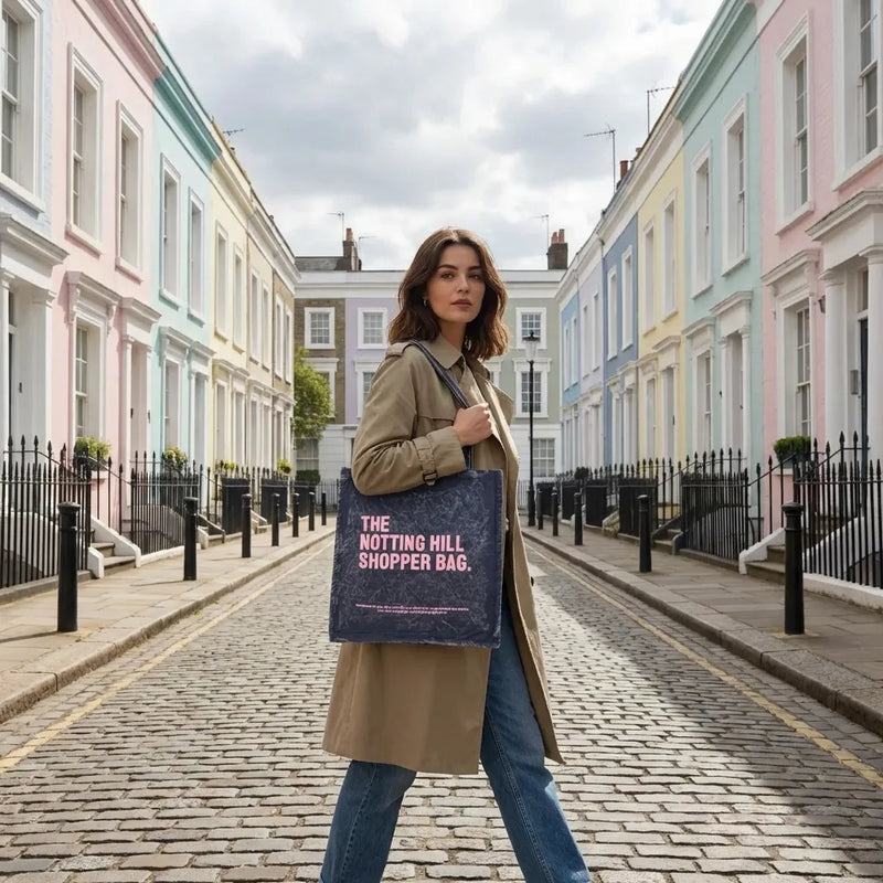 The Notting Hill Pink Logo Marble Denim Shopper Bag-zoom-