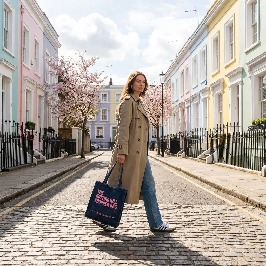 The Notting Hill Pink Logo Classic Denim Shopper Bag