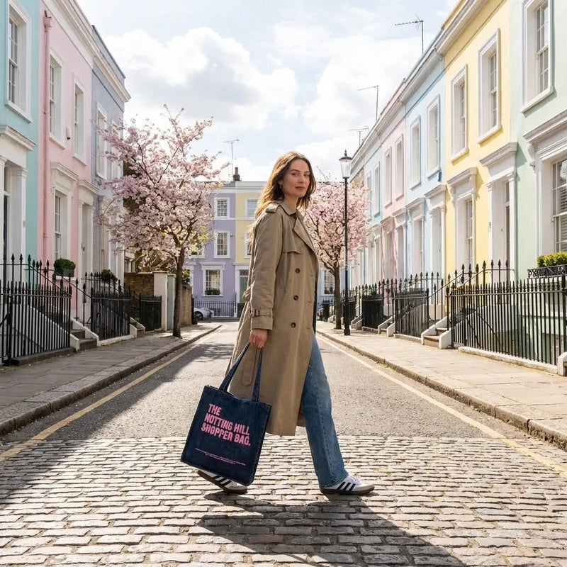 The Notting Hill Pink Logo Classic Denim Shopper Bag-zoom-