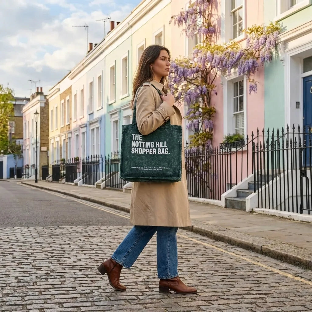 The Notting Hill Vintage Green Canvas Shopper Bag