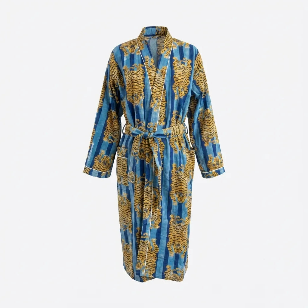 Azure Tiger Velvet Robe