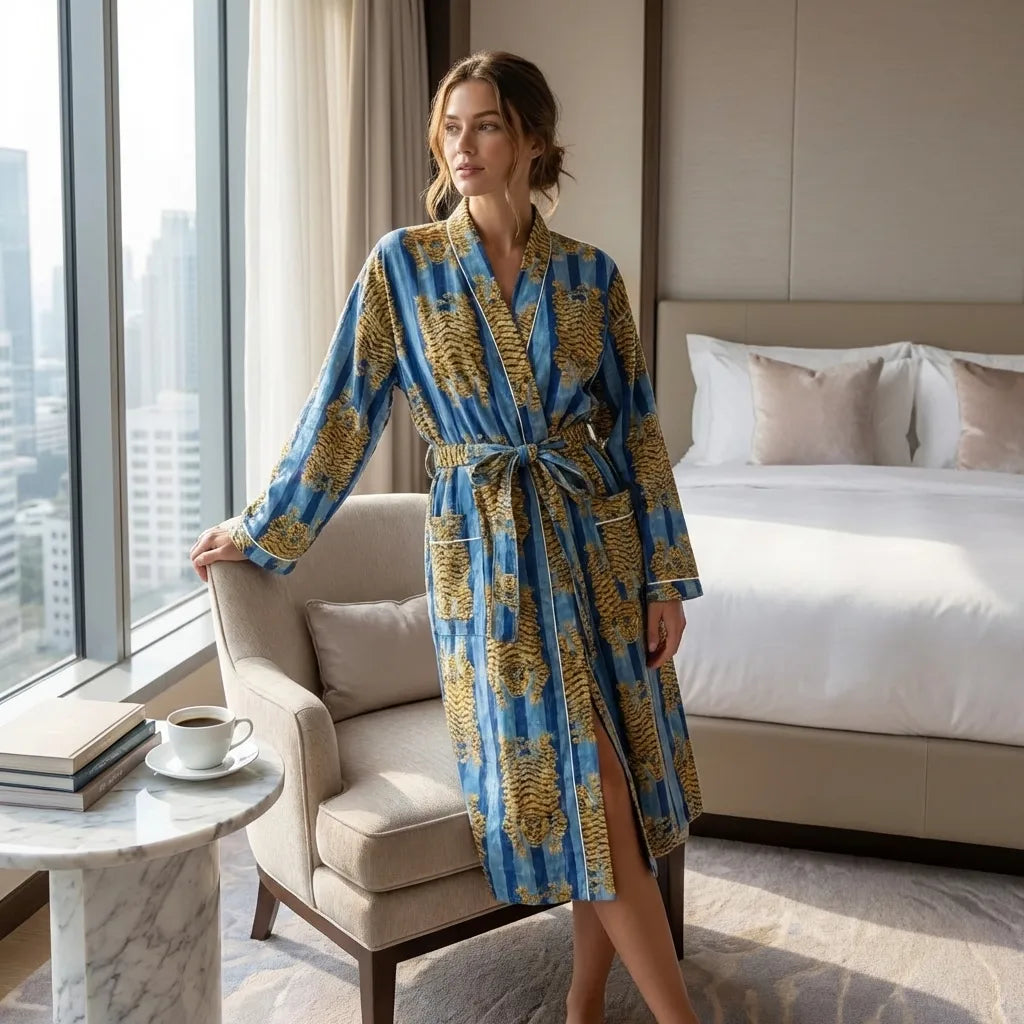 Azure Tiger Velvet Robe-zoom-3