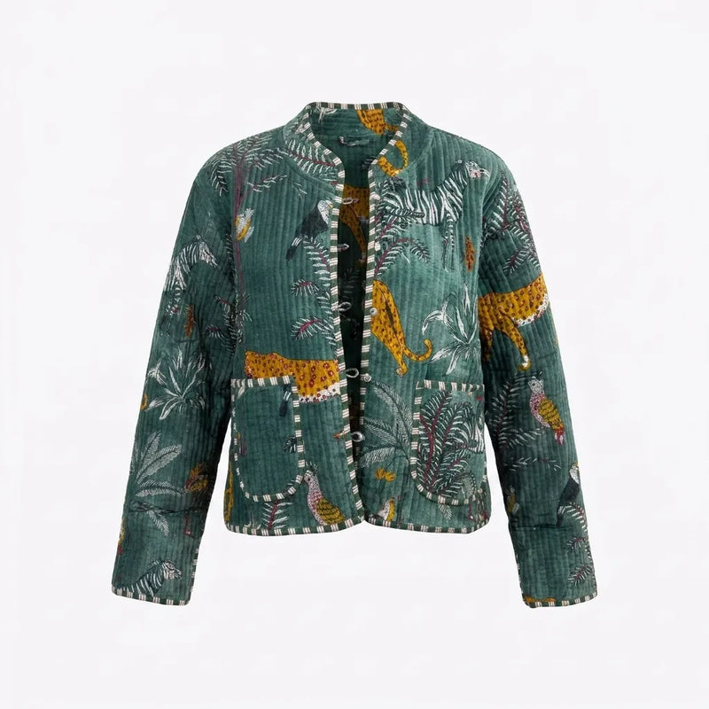Emerald Safari Quilted Velvet Jacket-zoom-