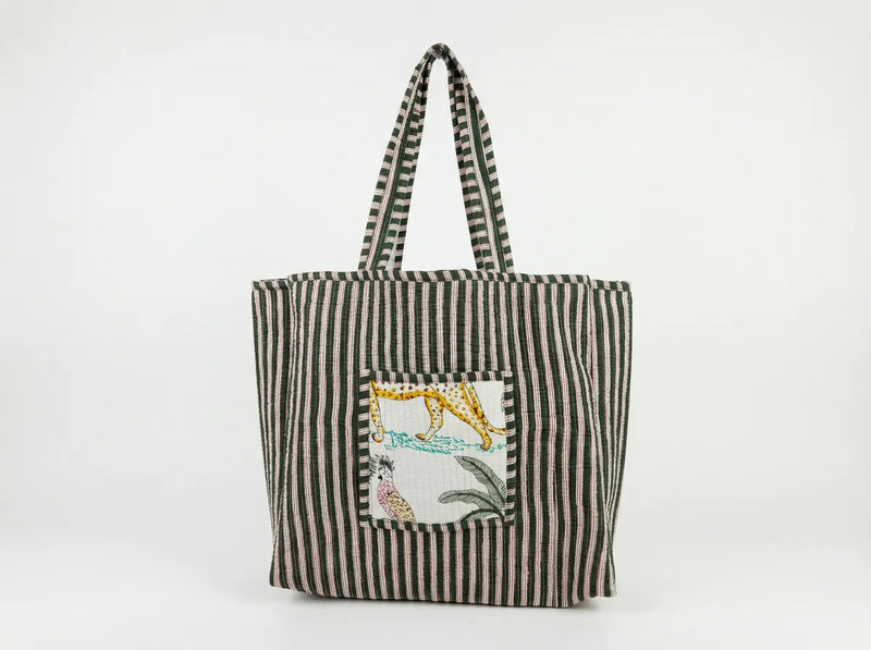 Ivory Safari Quilted Reversible Tote-zoom-