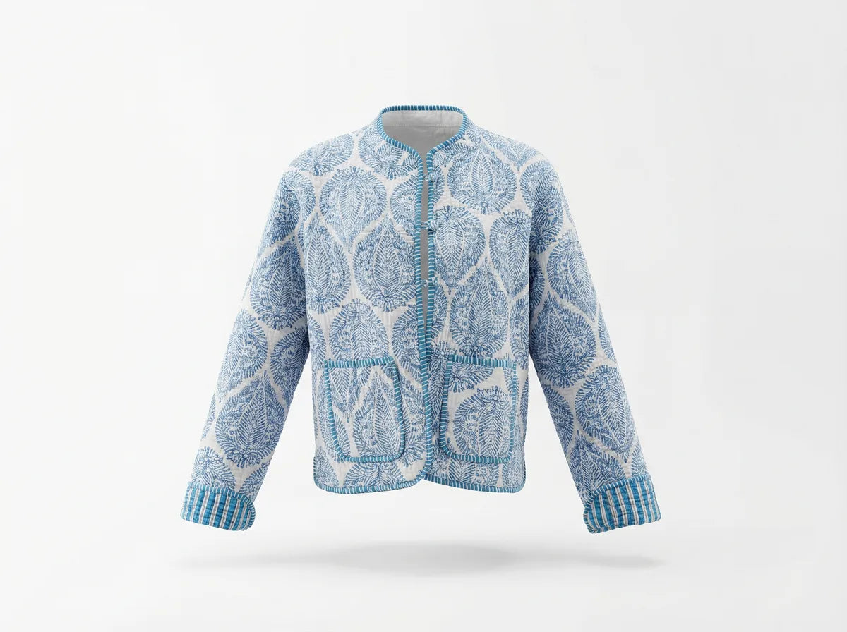 Azure Paisley Quilted Jacket-1