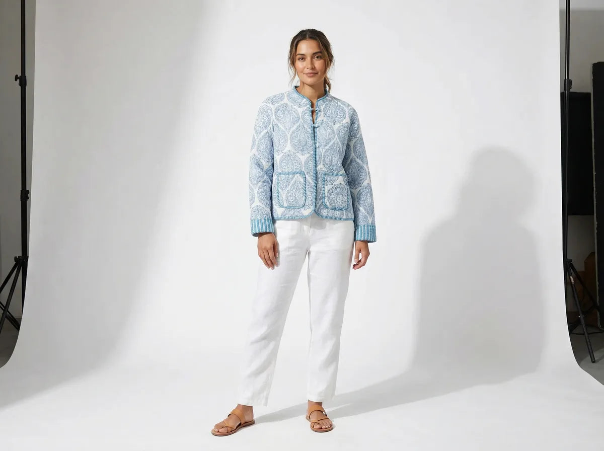Azure Paisley Quilted Jacket-3