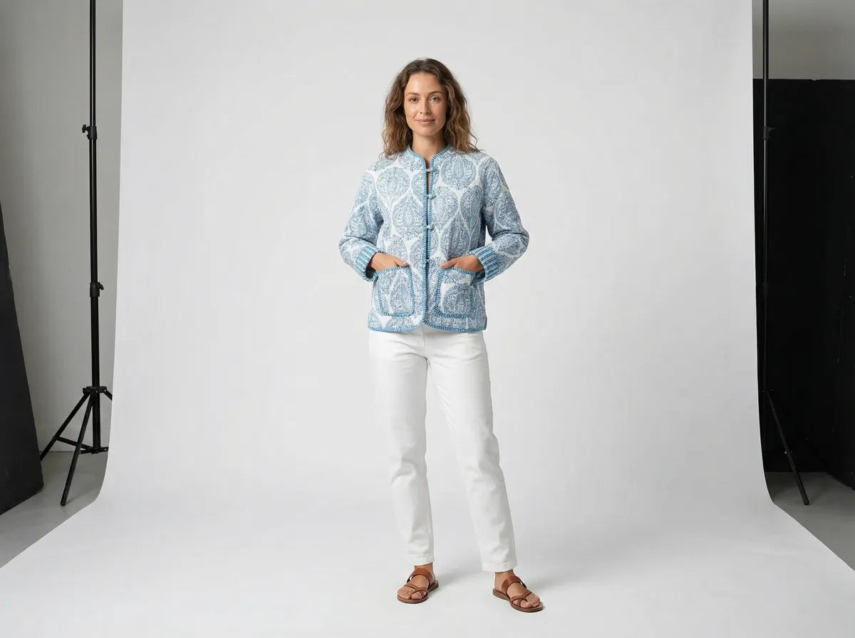 Azure Paisley Quilted Jacket-4