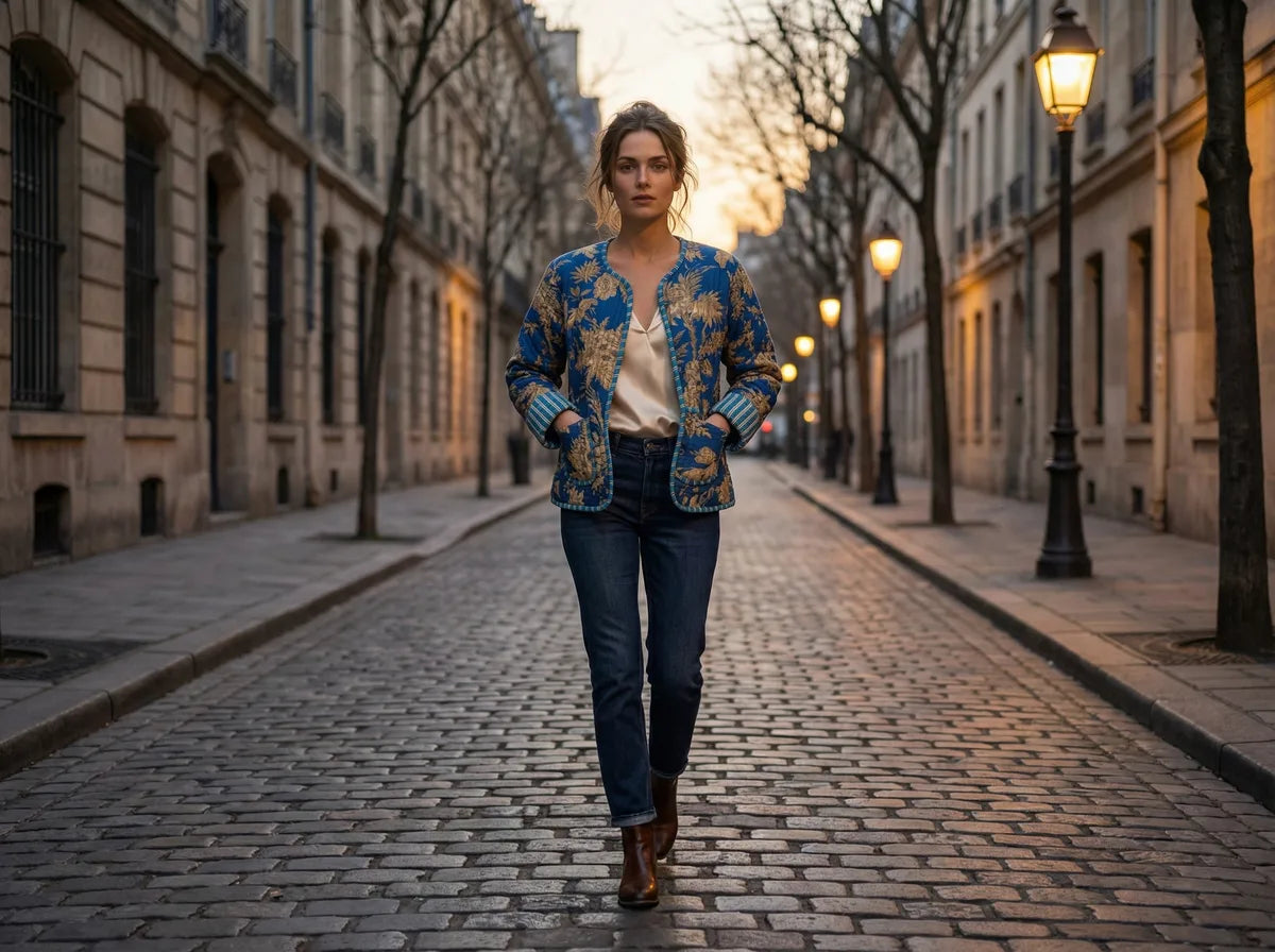 Royal Indigo Botanica Quilted Jacket-3