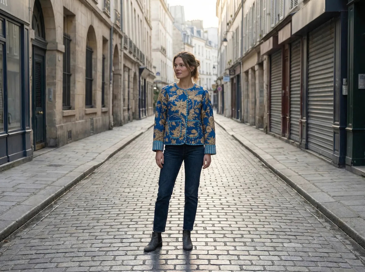 Royal Indigo Botanica Quilted Jacket-zoom-4