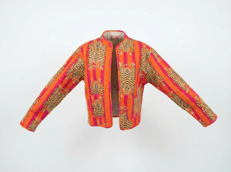 Sunset Tiger Patchwork Quilted Jacket-zoom-