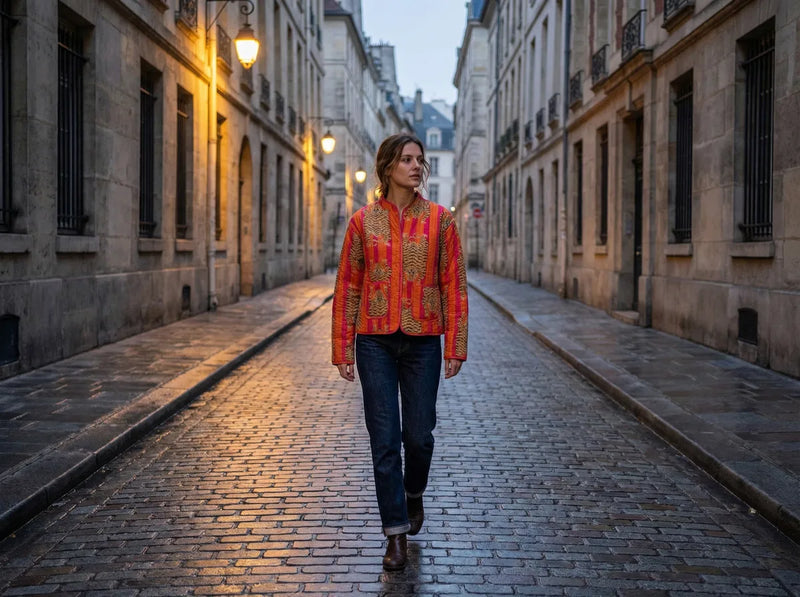 Sunset Tiger Patchwork Quilted Jacket-zoom-