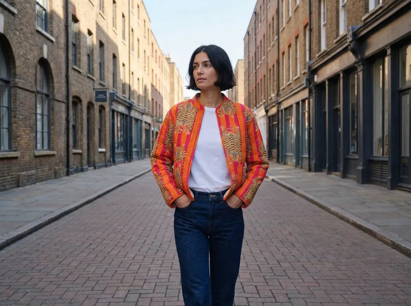 Sunset Tiger Patchwork Quilted Jacket-zoom-