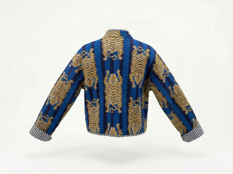 Sapphire Stripe Tiger Quilted Jacket-zoom-