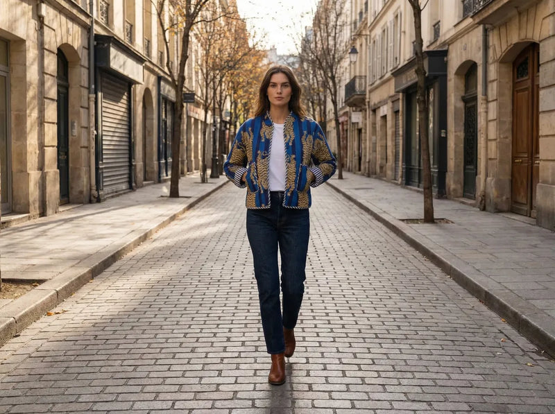 Sapphire Stripe Tiger Quilted Jacket-zoom-