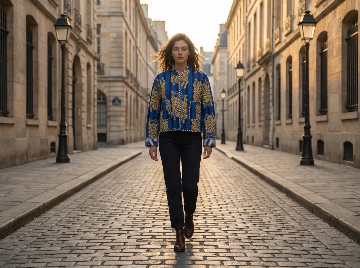 Sapphire Stripe Tiger Quilted Jacket-4