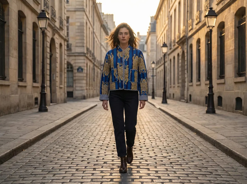 Sapphire Stripe Tiger Quilted Jacket-zoom-