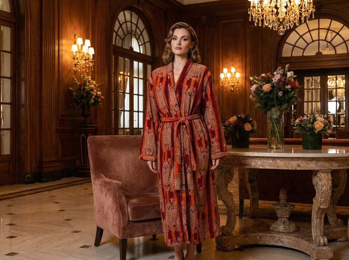 Ember Tiger Stripe Velvet Robe-zoom-3