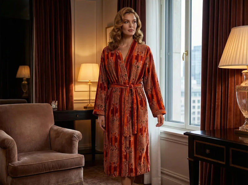 Ember Tiger Stripe Velvet Robe-zoom-