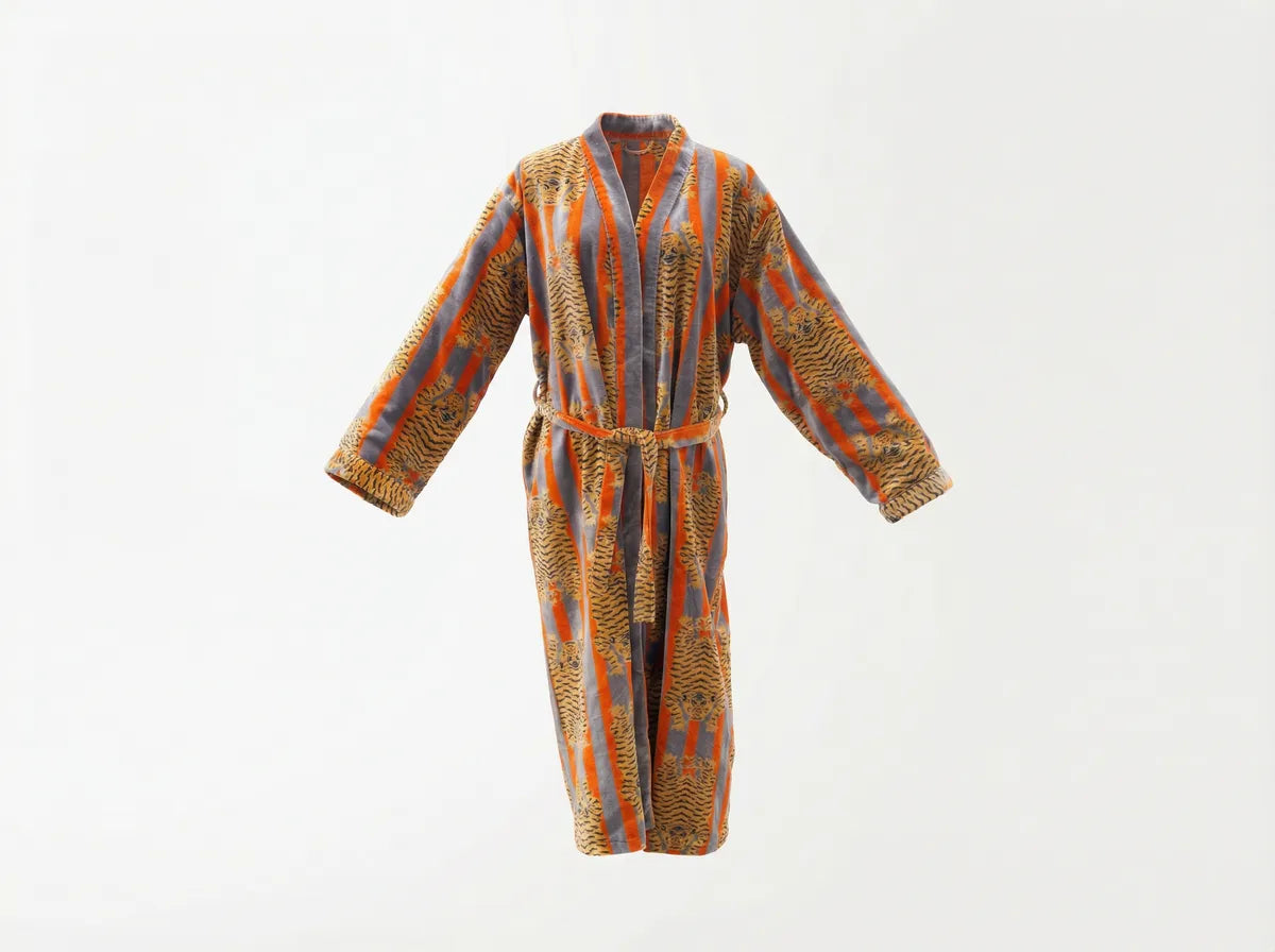 Saffron Tiger Stripe Velvet Robe
