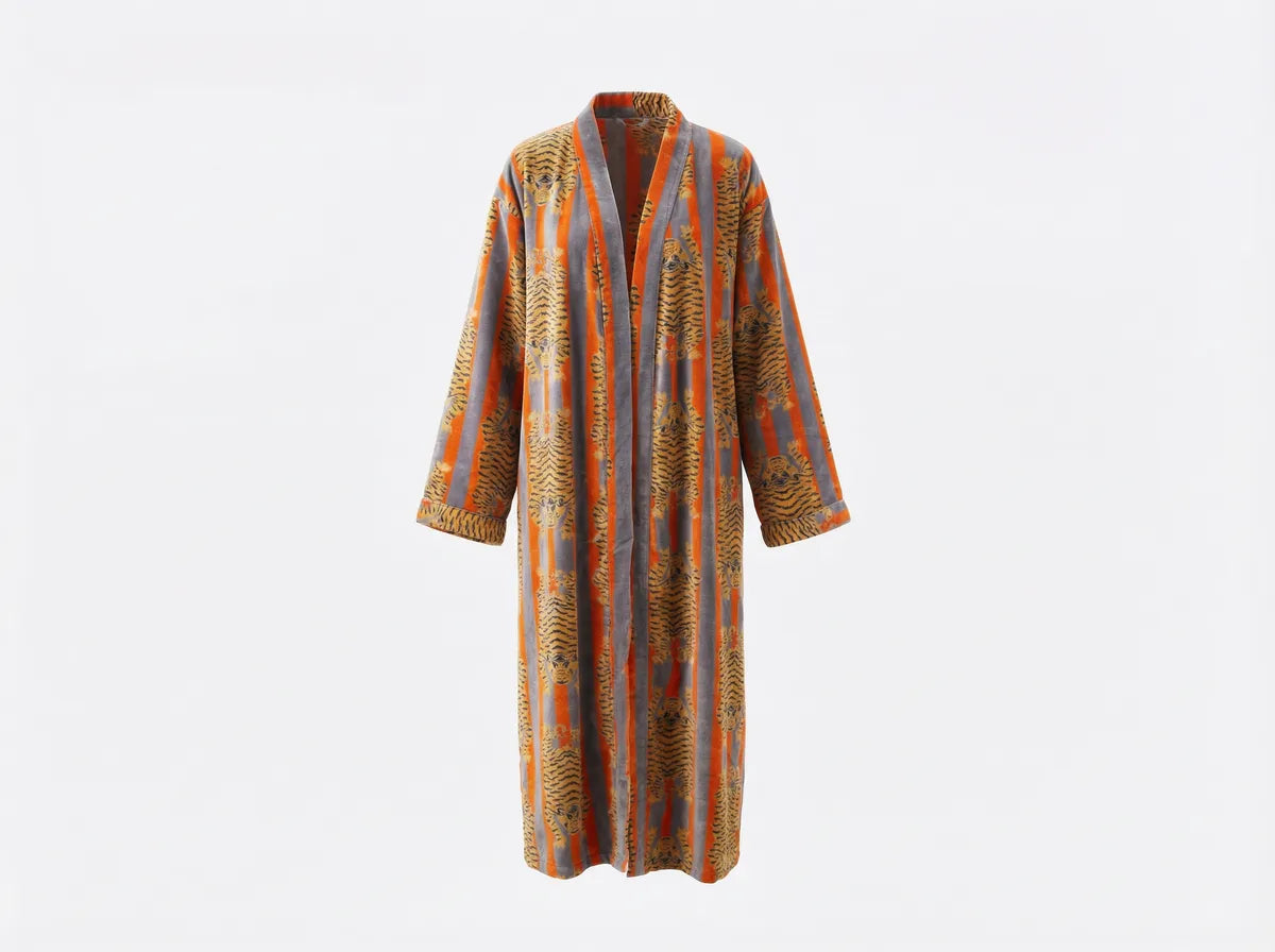 Saffron Tiger Stripe Velvet Robe