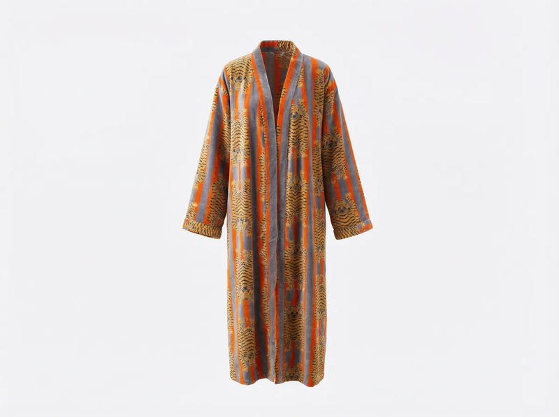 Saffron Tiger Stripe Velvet Robe-zoom-