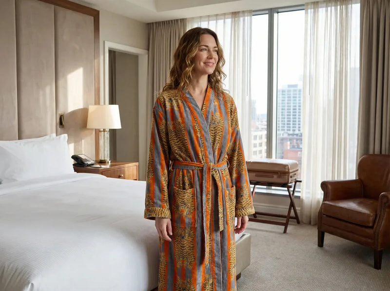 Saffron Tiger Stripe Velvet Robe-zoom-