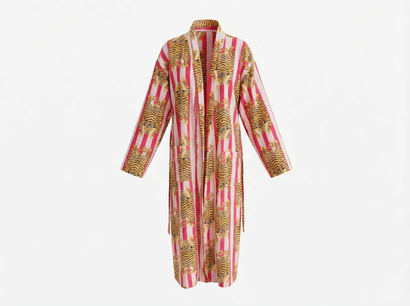 Blush Tiger Stripe Velvet Robe-zoom-