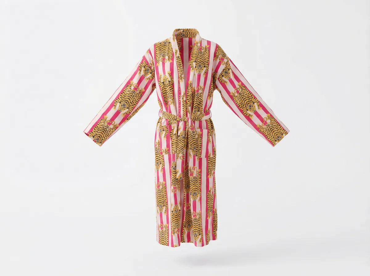Blush Tiger Stripe Velvet Robe-zoom-1