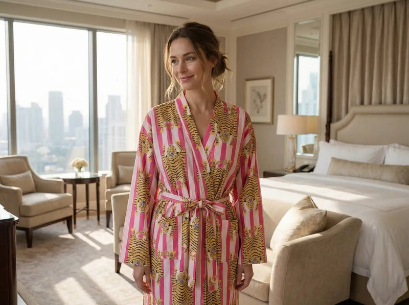 Blush Tiger Stripe Velvet Robe-zoom-
