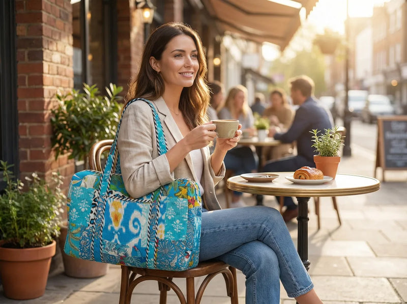 Azure Mosaic Quilted Duffle Bag-zoom-