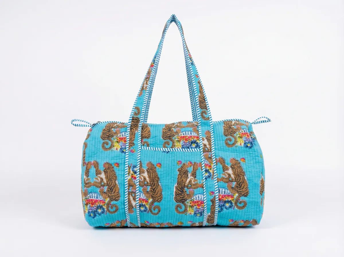 Turquoise Jungle Reverie Quilted Duffle Bag-zoom-1