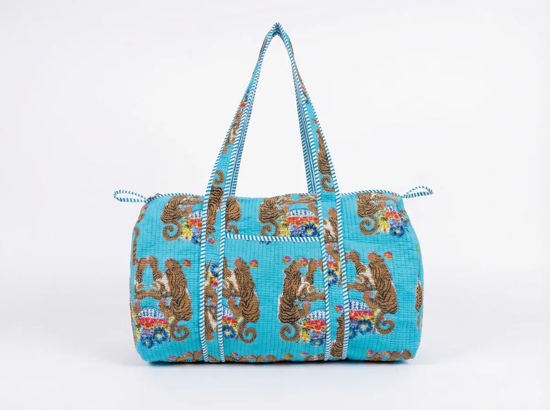 Turquoise Jungle Reverie Quilted Duffle Bag-zoom-