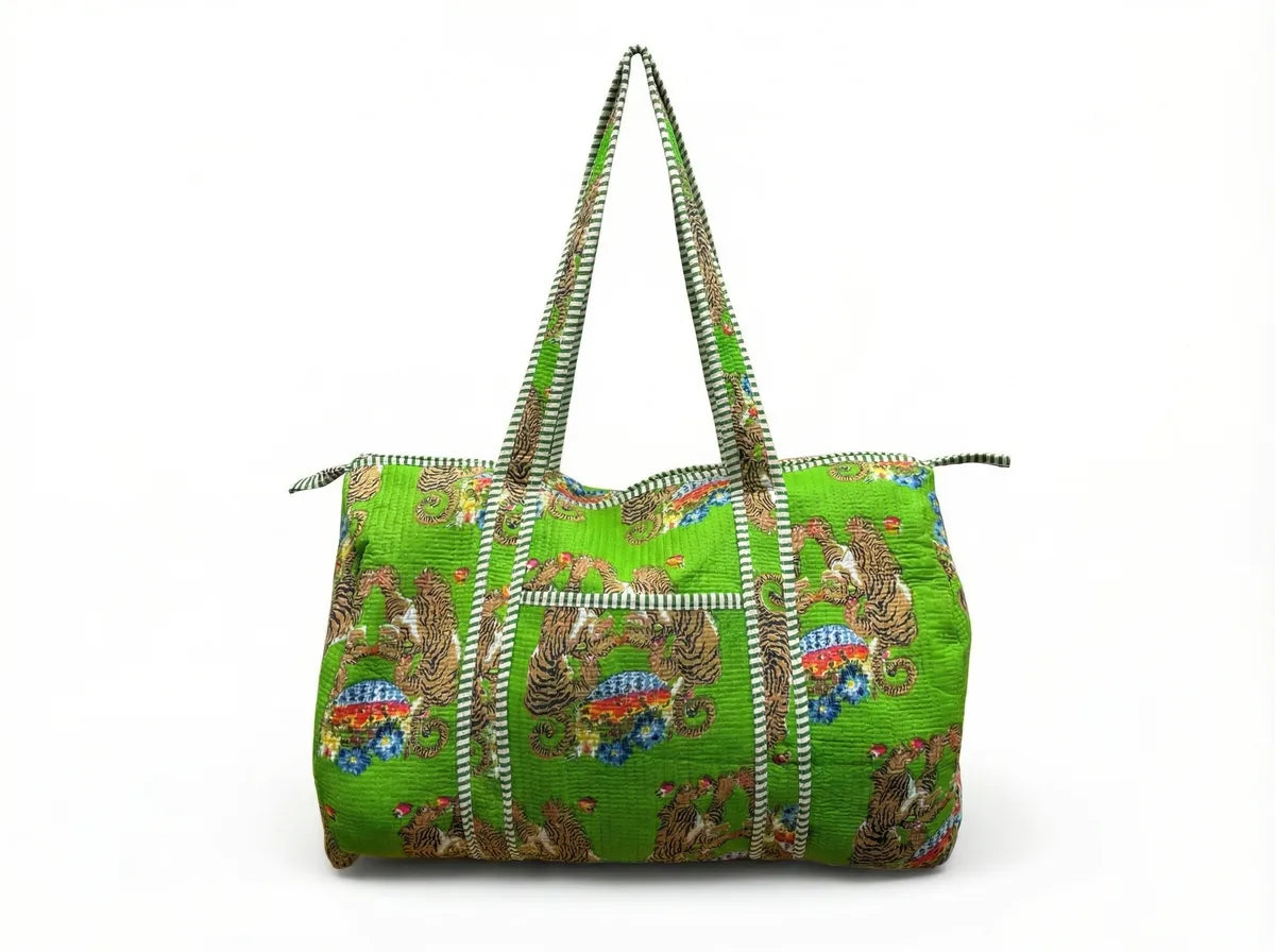 Emerald Jungle Reverie Quilted Duffle Bag