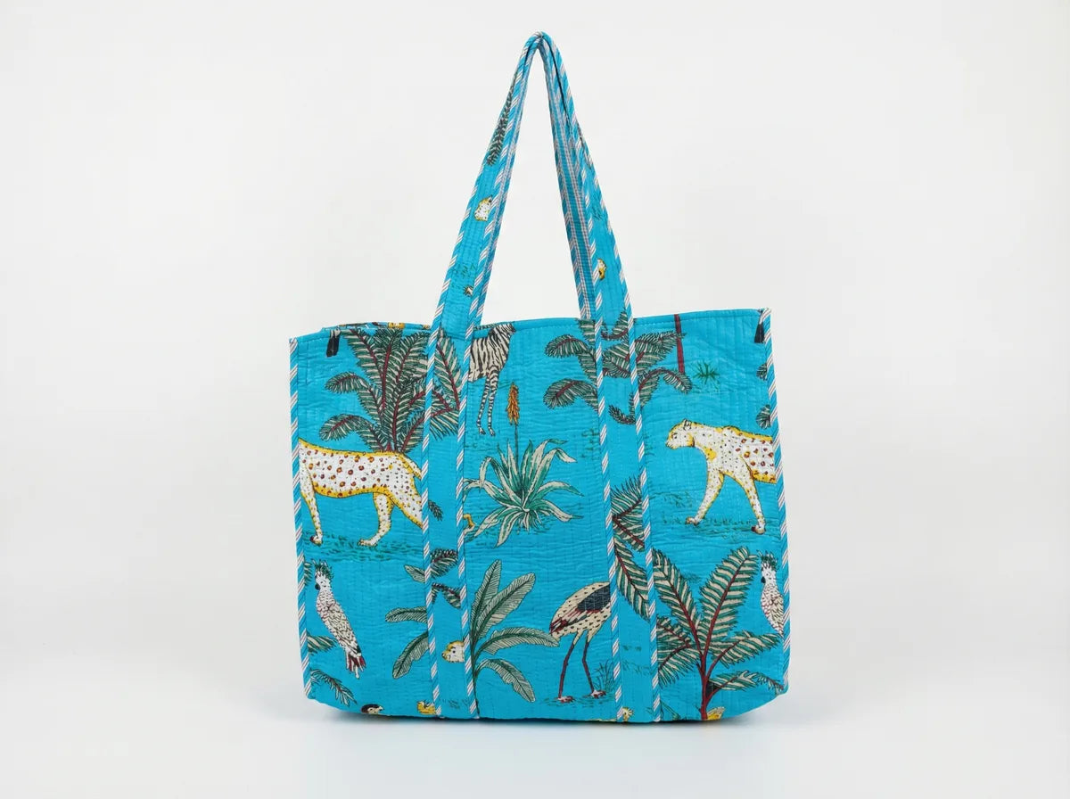 Turquoise Safari Quilted Reversible Tote-zoom-1