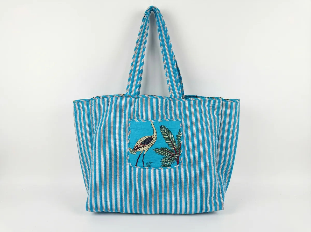 Turquoise Safari Quilted Reversible Tote-zoom-2