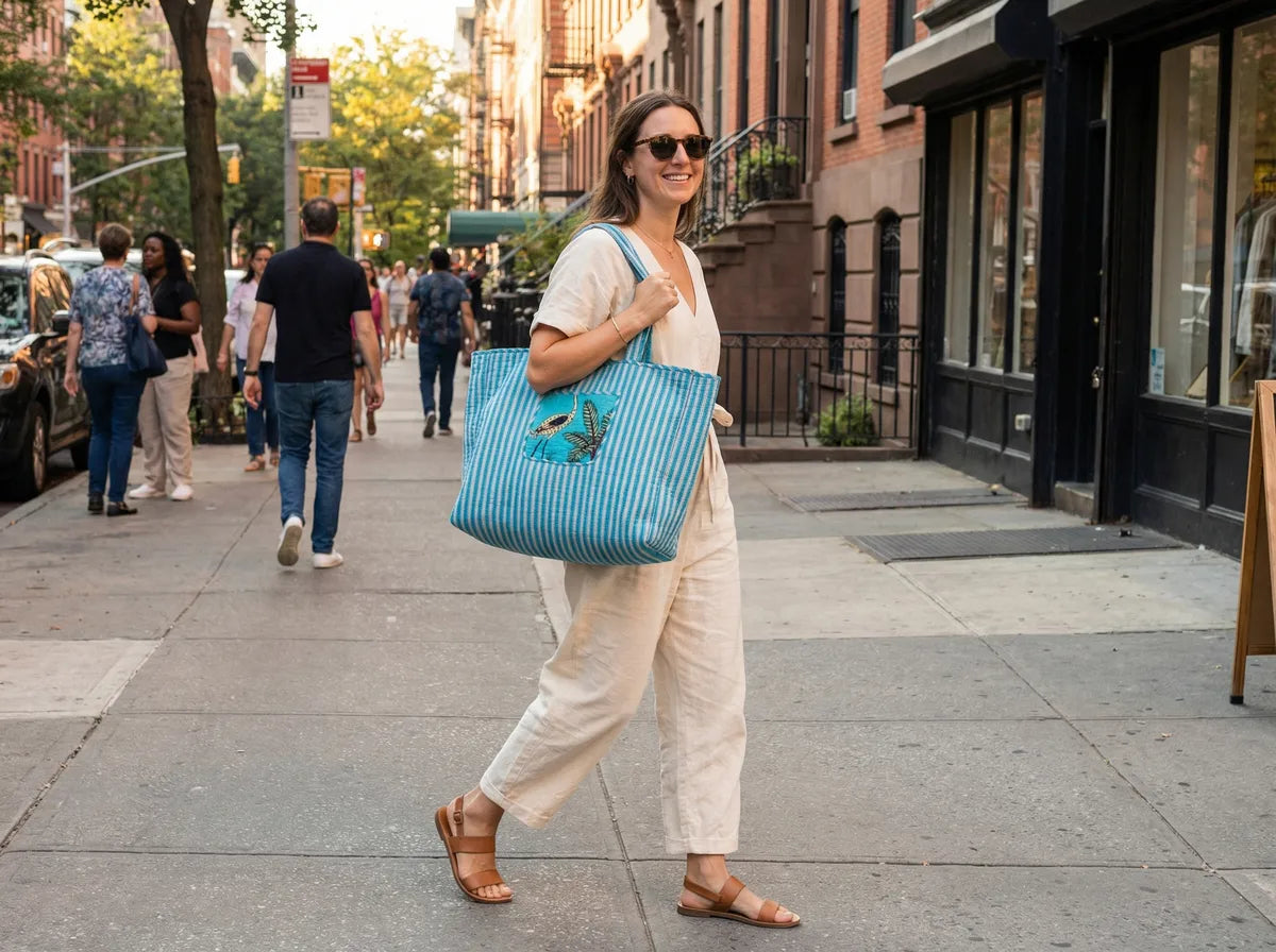 Turquoise Safari Quilted Reversible Tote-zoom-7