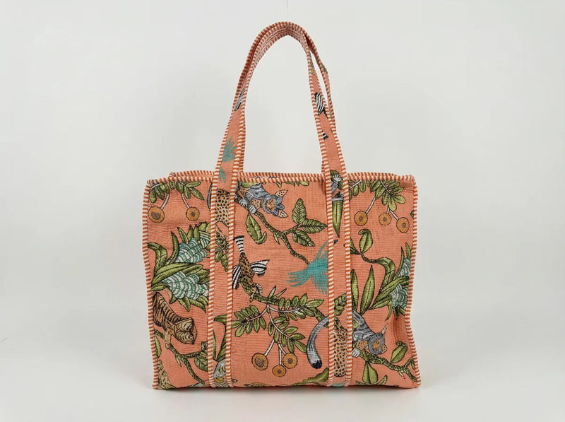Peach Jungle Garden Quilted Tote-zoom-