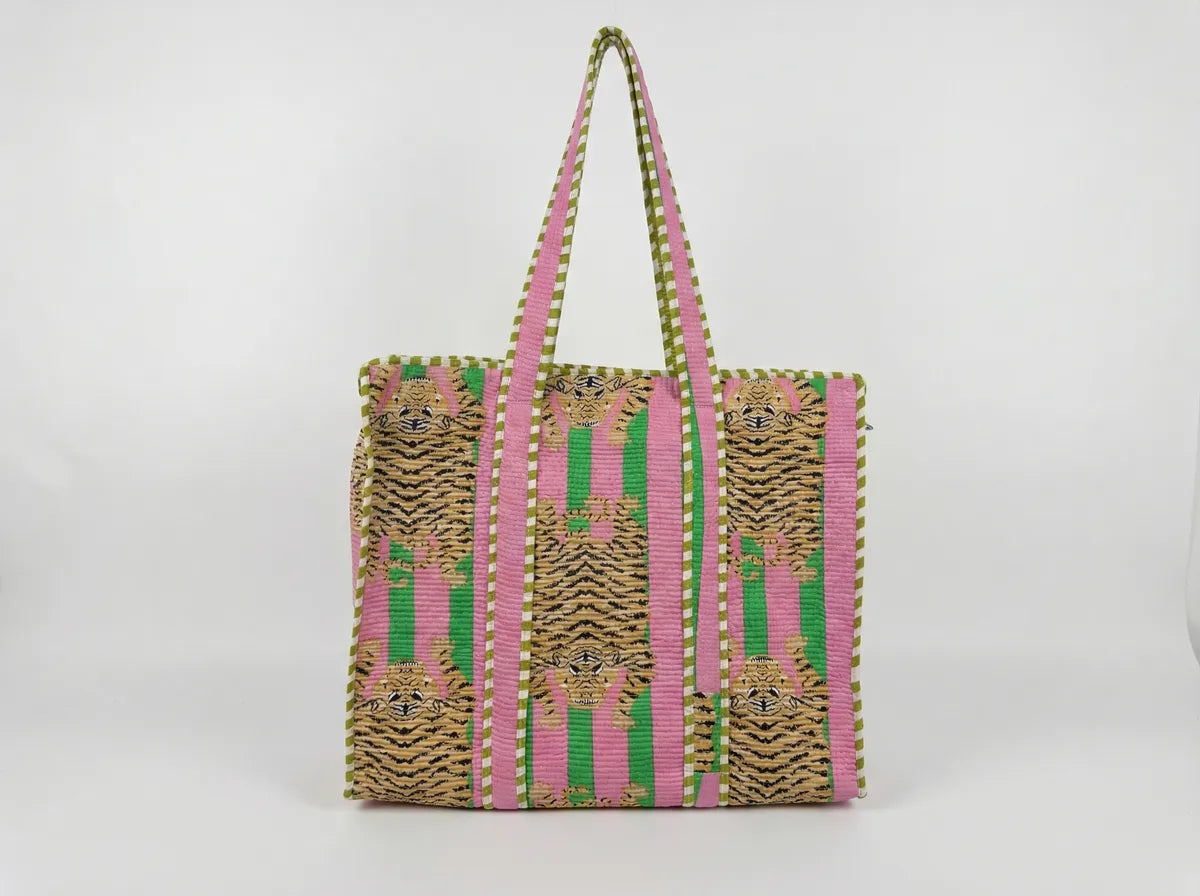 Blush Safari Stripe Quilted Tote-zoom-1