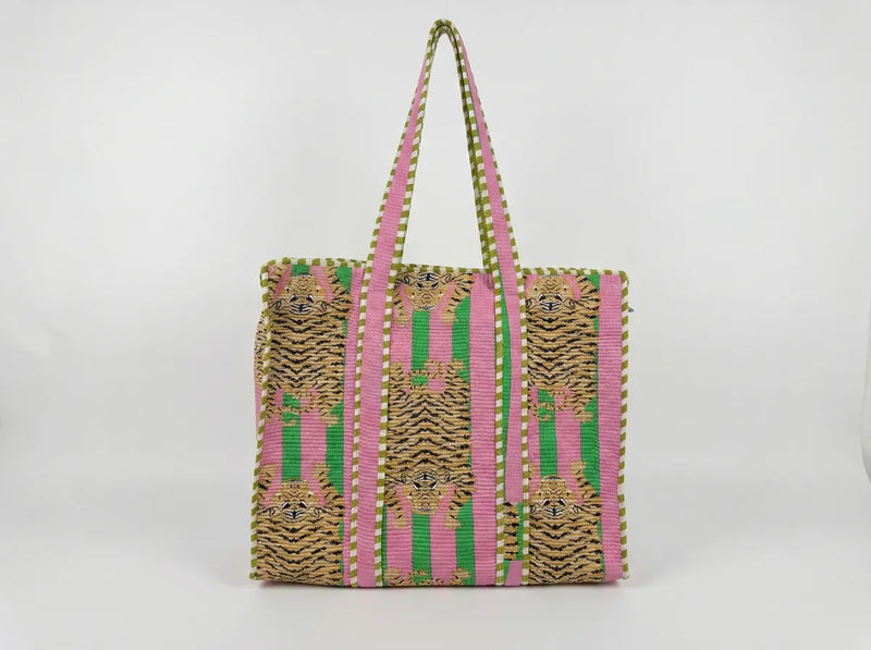Blush Safari Stripe Quilted Tote-zoom-