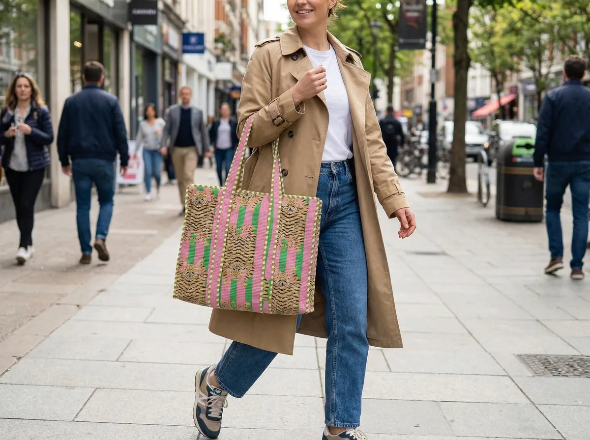 Blush Safari Stripe Quilted Tote