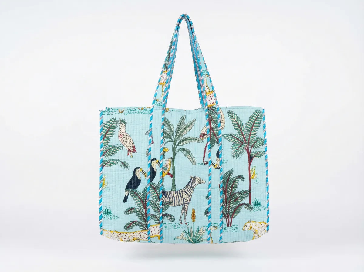 Azure Safari Quilted Reversible Tote