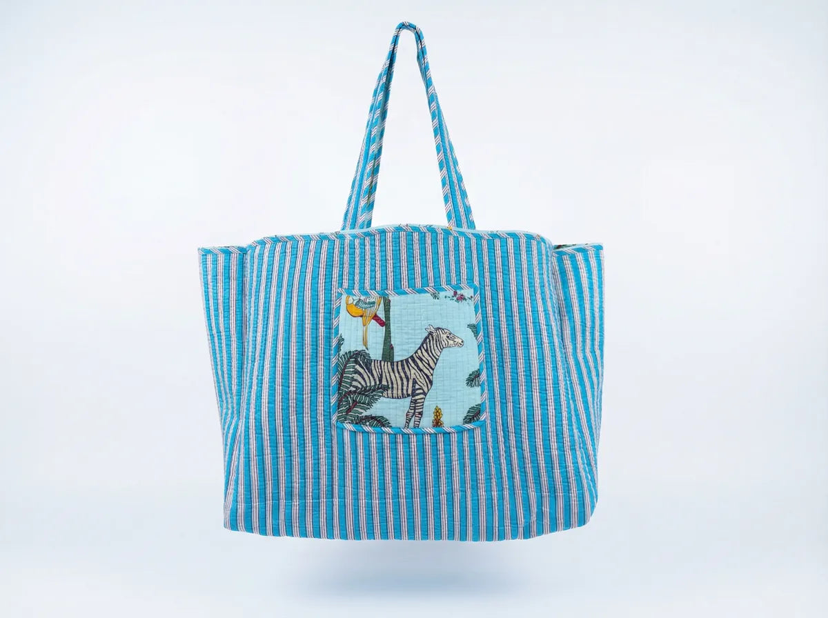 Azure Safari Quilted Reversible Tote