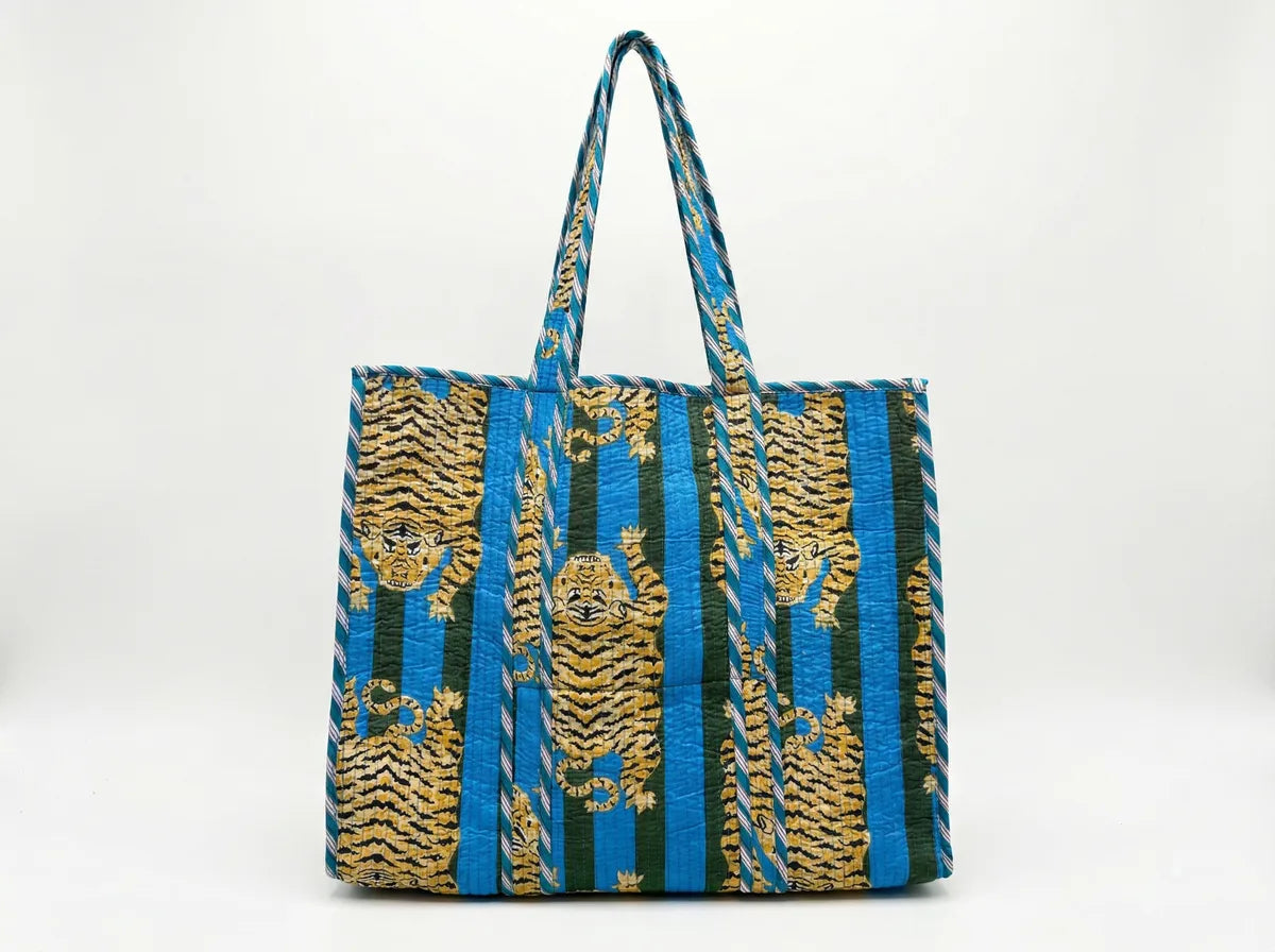 Azure Tiger Stripe Quilted Reversible Tote