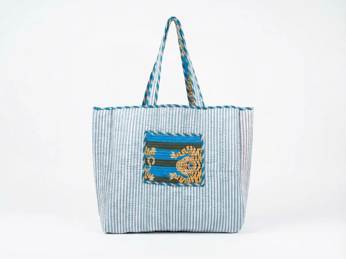 Azure Tiger Stripe Quilted Reversible Tote