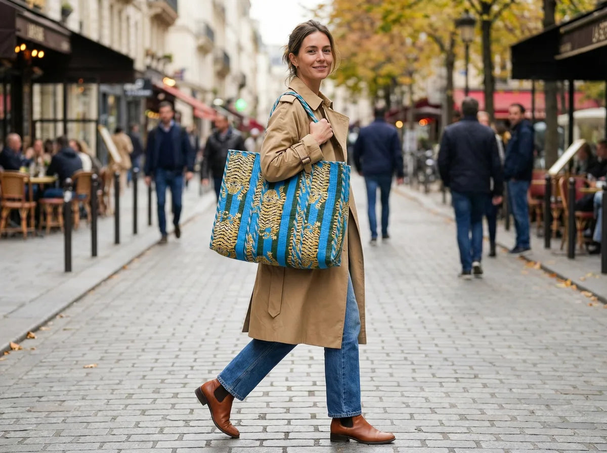 Azure Tiger Stripe Quilted Reversible Tote-3